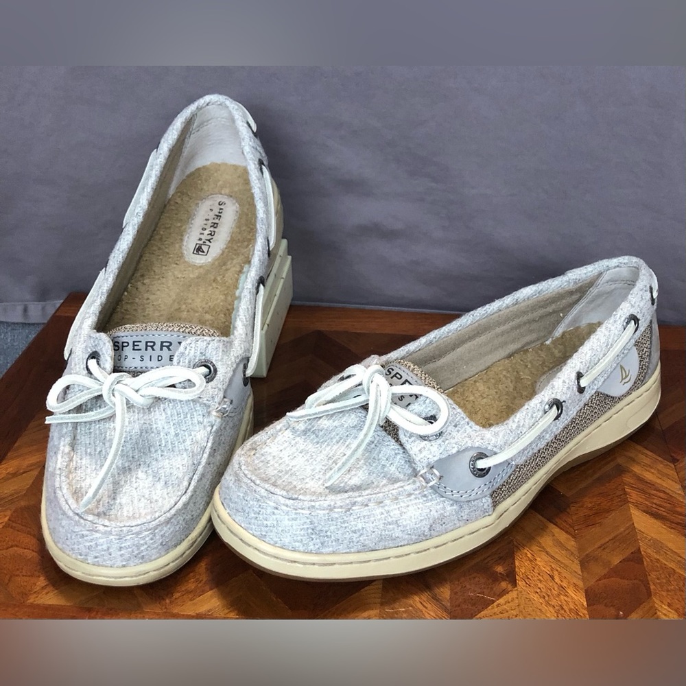 Sperry Light Gray White Canvas Boat Shoes